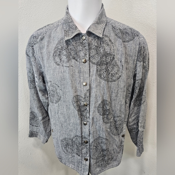 Chico's Design Mandala women's Linen button-down longsleeve size 2 - Picture 1 of 8